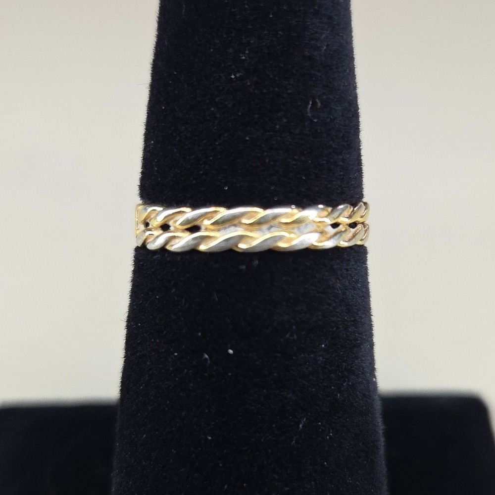 Gold Tone Twisted Rope Braided Band Ring Stackable Minimalist Size Women's